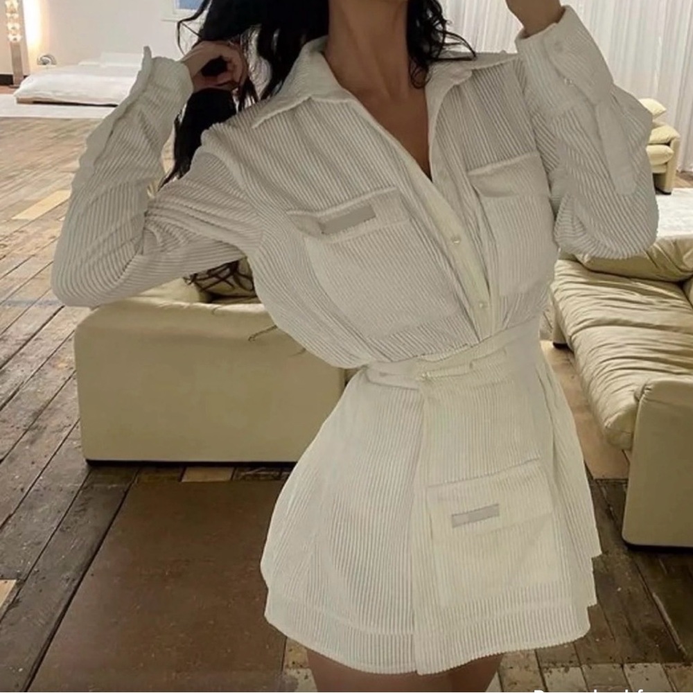 My mum made it Off-white corduroy pocket blouse and skirt set